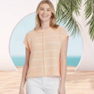Peachy cotton blend sleeveless sweater with white stripes. Universal Threads.